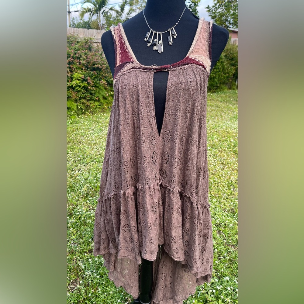 Free Shipping-Free People-Elegant Brown Lace Tunic Top